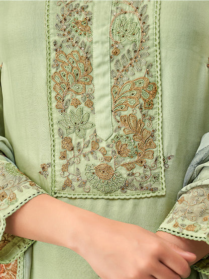 Sagar Green Organza  Stitched Suit With Fancy Hand Work & Embroidery