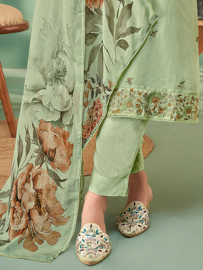 Sagar Green Organza  Stitched Suit With Fancy Hand Work & Embroidery