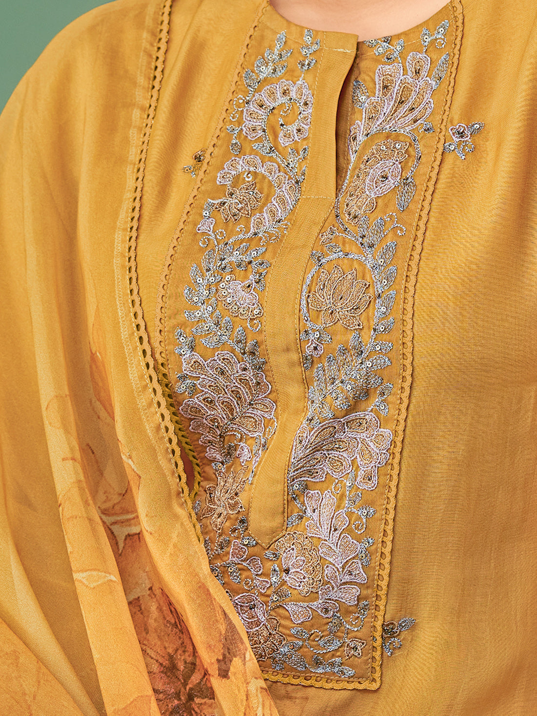Sagar YELLOW Organza Unstitched With Fancy Hand Work & Embroidery