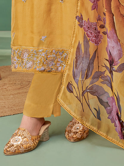 Sagar YELLOW Organza Unstitched With Fancy Hand Work & Embroidery