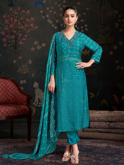 Raahil Gleam Pure Shimmer Silk Kurta Unstitched Set with Dupatta