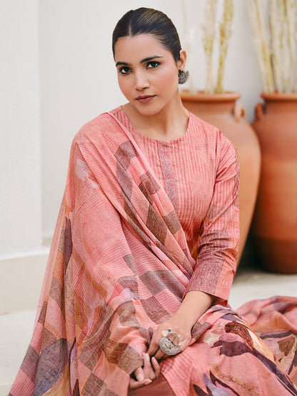 NOOR PINK Pure Cotton Suit Set with Detailed Handwork