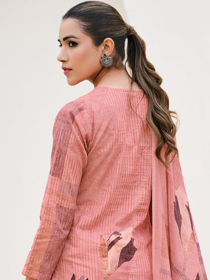 NOOR PINK Pure Cotton Suit Set with Detailed Handwork