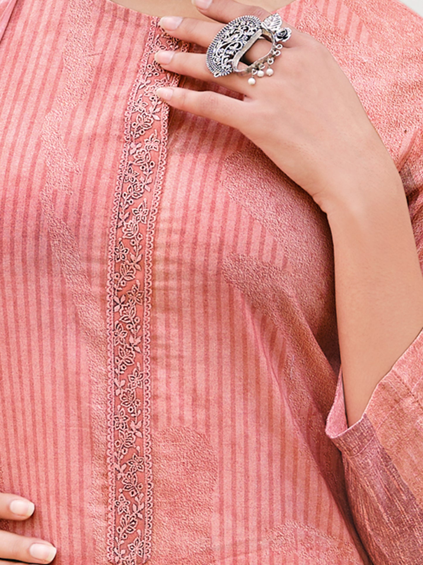 NOOR PINK Pure Cotton Suit Set with Detailed Handwork