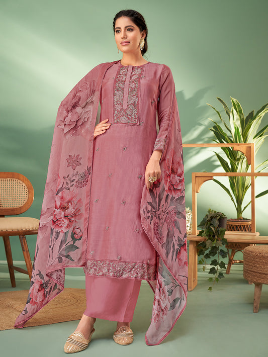 Sagar Dark Pink Organza  Stitched Suit With Fancy Hand Work & Embroidery
