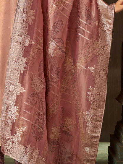Zulekha Regal Rust Pure Fancy Jacquard Suit Set with Exquisite Handwork