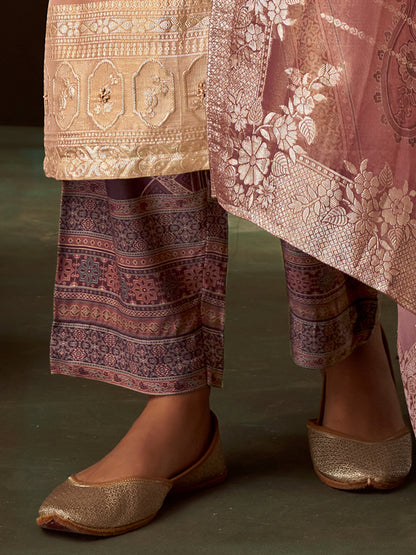 Zulekha Regal Rust Pure Fancy Jacquard Suit Set with Exquisite Handwork