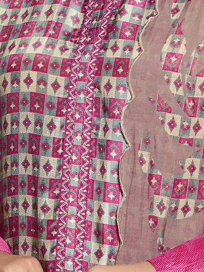 JANVI Soft Pink Pure Muslin Suit Set with Delicate Embroidery