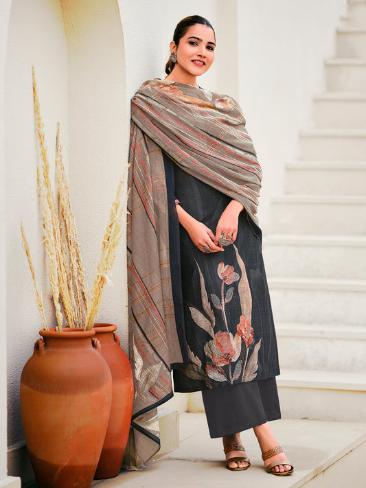 Noor Black Pure Cotton Suit Set with Detailed Handwork