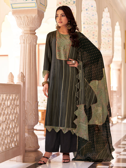 BAAGH BLACK Simmer Unstitched Set With Handwork & Embroidery