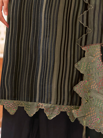 BAAGH BLACK Simmer Unstitched Set With Handwork & Embroidery
