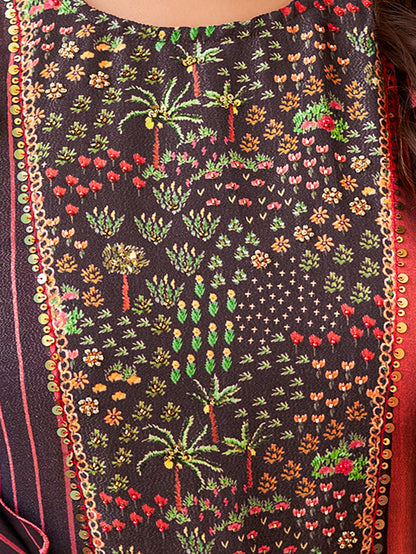BAAGH WINE Simmer Unstitched Set With Handwork & Embroidery