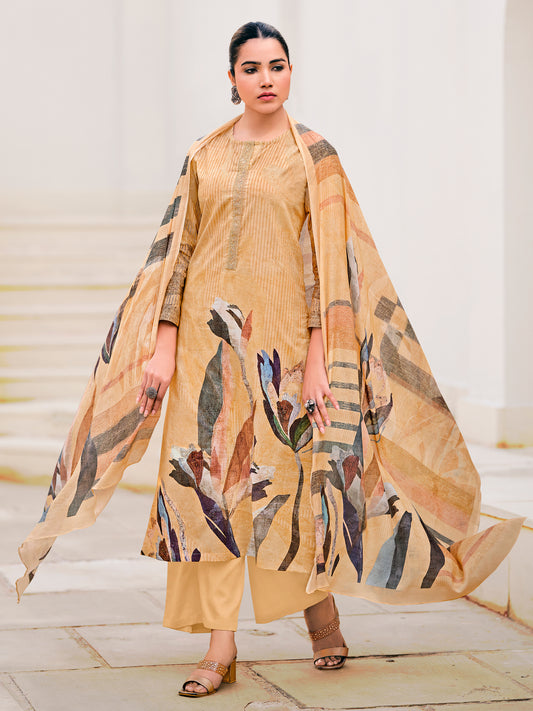 Noor Yellow Pure Cotton Unstitched Set with Detailed Handwork