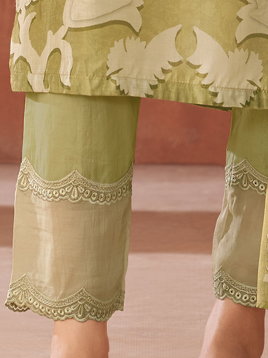 RUBI Light Mehendi Green - Muslin Unstitched Set With Fancy Handwork &  Embroidery