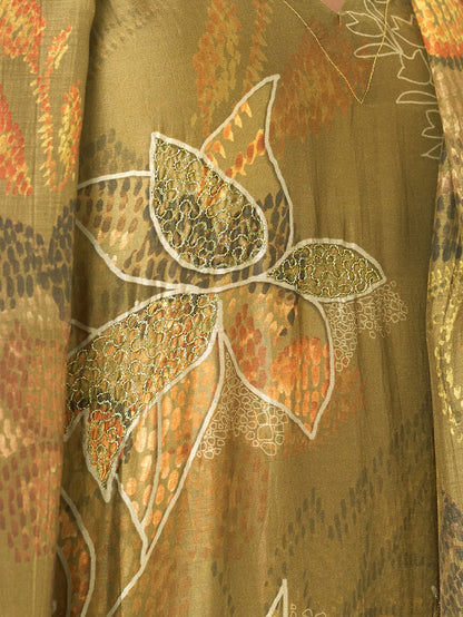 SUKOON Mehendi - Muslin Suit Set With Fancy Handwork