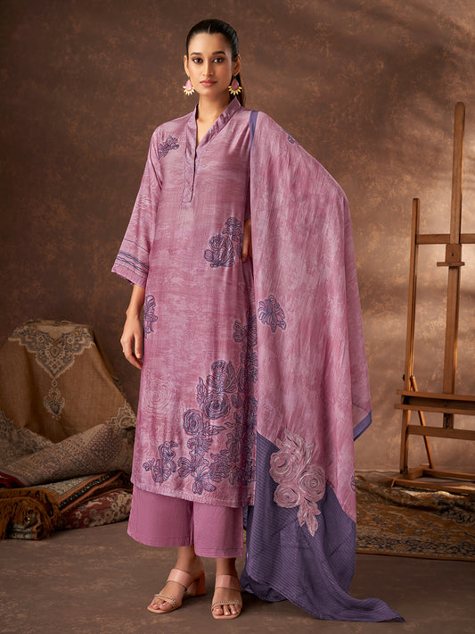 VEDA METALLIC PINK Muslin Suits Set With  Handwork &Embroidery Or Threadle