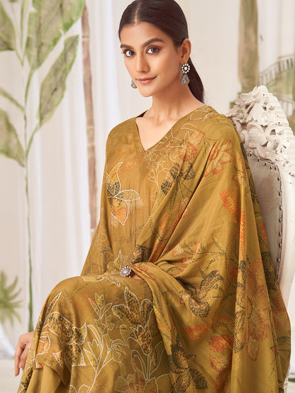 SUKOON Mustard Yellow -  Muslin Suit Set With Fancy Handwork