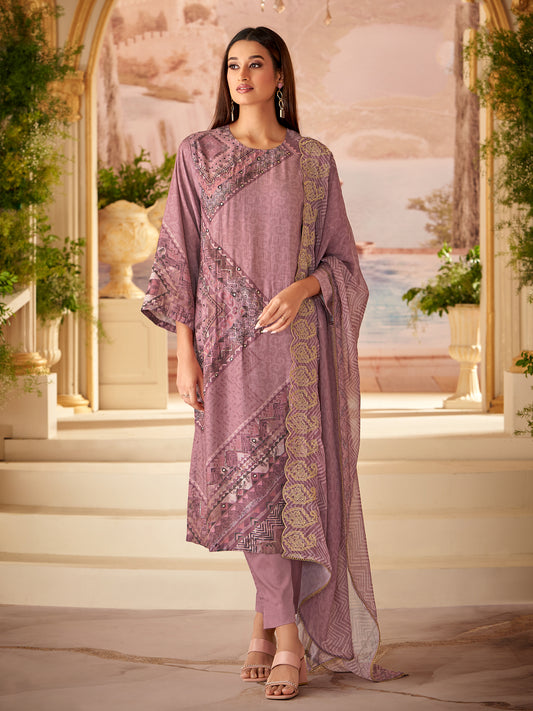 Enchanting Rakhi Wine Pure Muslin Suit Set with Exquisite Handwork