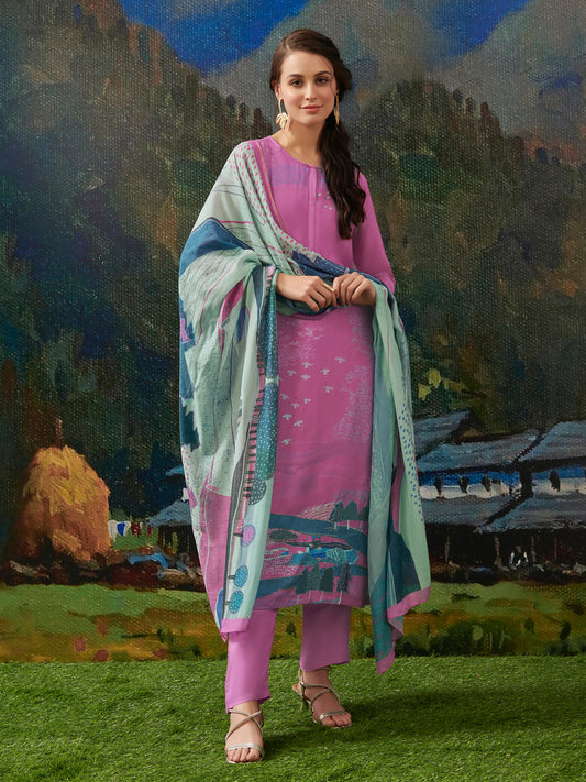 POORVA Soft Pink Pure Cashmiri Silk Suit Set with Exquisite Handwork