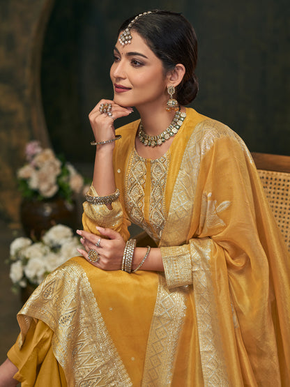 FUSHIA YELLOW Pure Fancy Simmer Unstitched Set with Intricate Handwork & Elegant Embroidery