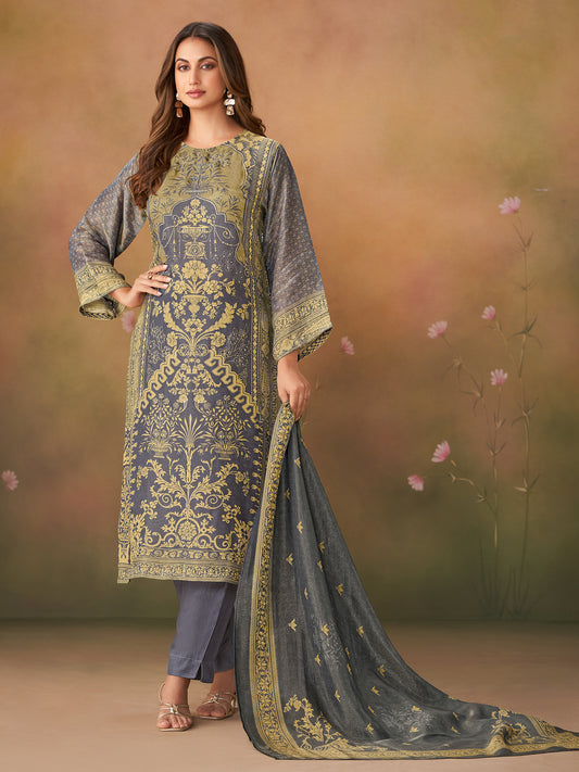 Nazm Violet: Pure Simmer Tissue Suit Set with Delicate Handwork