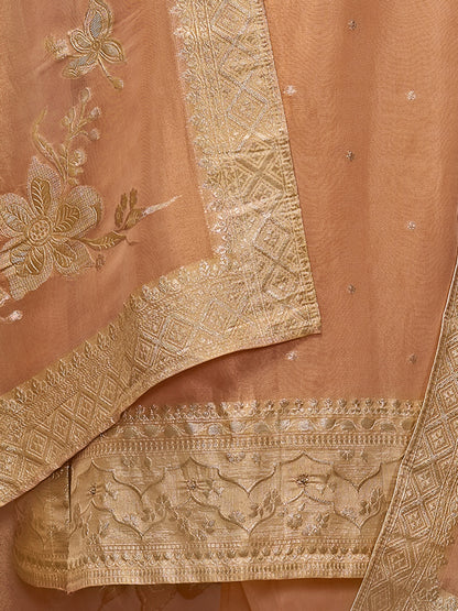 FUSHIA ORANGE Pure Fancy Simmer Suit Set with Intricate Handwork & Elegant Embroidery