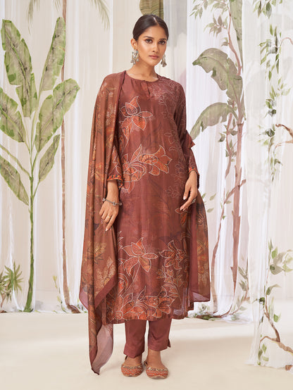 SUKOON Maron -  Muslin Suit Set With Fancy Handwork