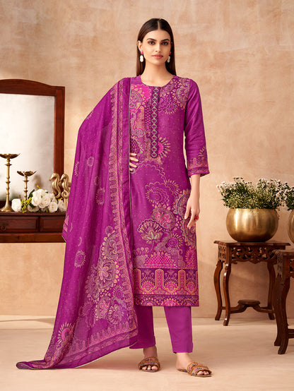 VRUSHTI WINE Simmar Tissue Suit Set With Fancy Handwork & Embroidery