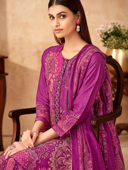 VRUSHTI WINE Simmar Tissue Suit Set With Fancy Handwork & Embroidery