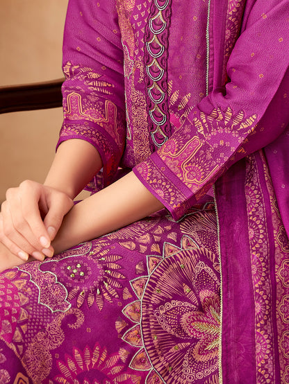 VRUSHTI WINE Simmar Tissue Suit Set With Fancy Handwork & Embroidery