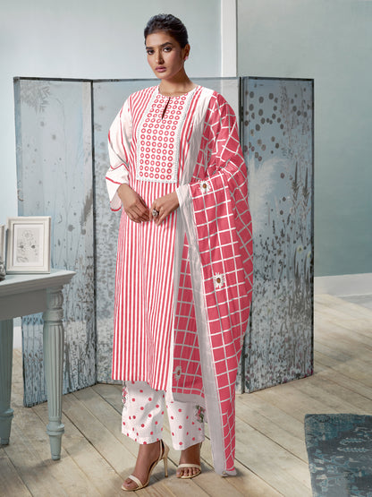 CHEVRON RUST Cotton Unstitched Set Crafted with Handwork & Stunning Embroidery