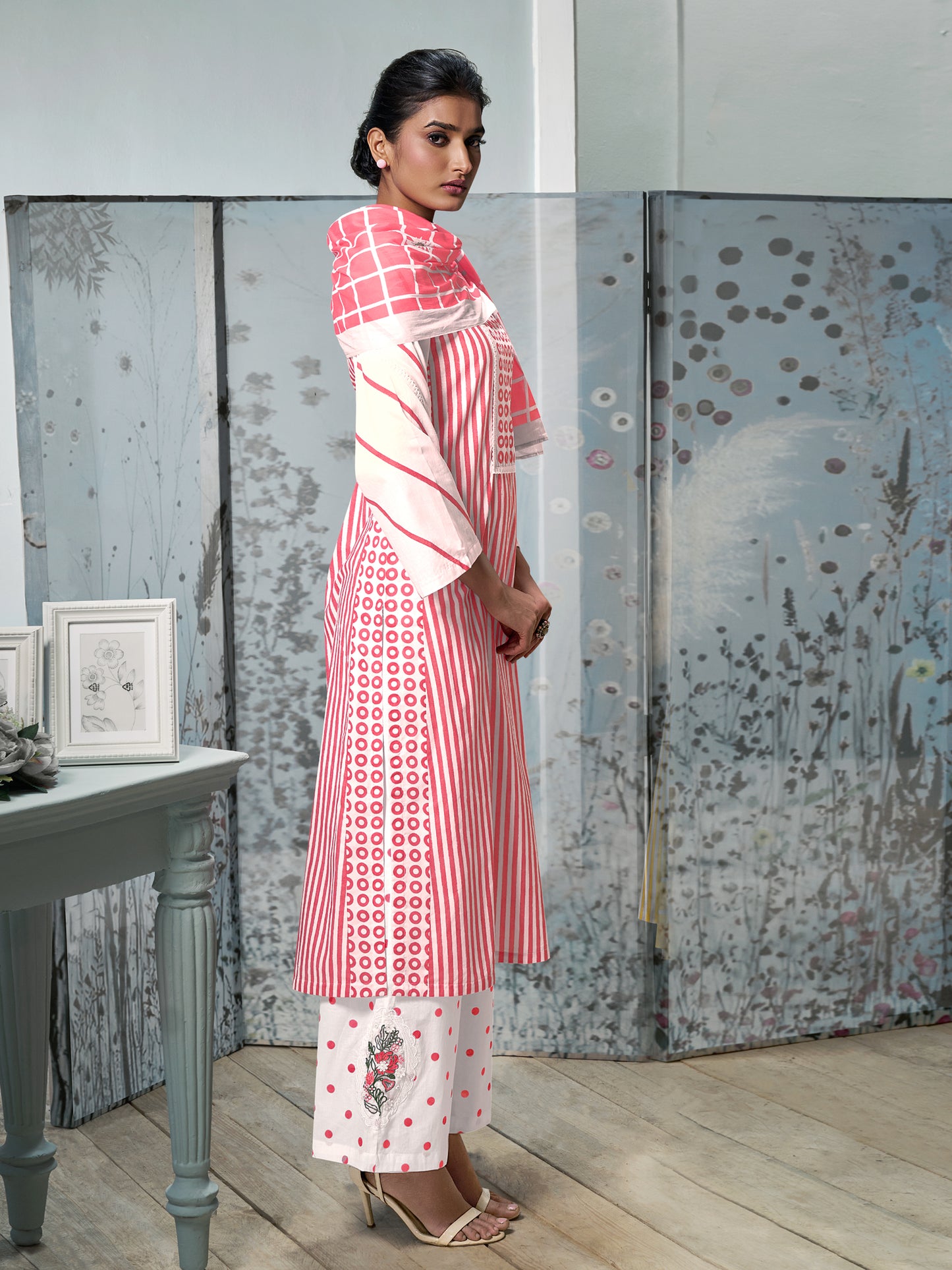 CHEVRON RUST Cotton Unstitched Set Crafted with Handwork & Stunning Embroidery