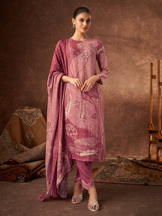 PAVITRA Maron - Muslin Suit Set With  Handwork & Embroidery Patched Work