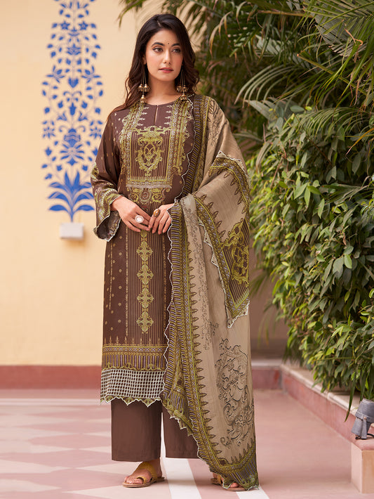 TARA BROWN Gazi Unstitched Set With Fancy Handwork & Embroidery