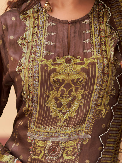 TARA BROWN Gazi Unstitched Set With Fancy Handwork & Embroidery