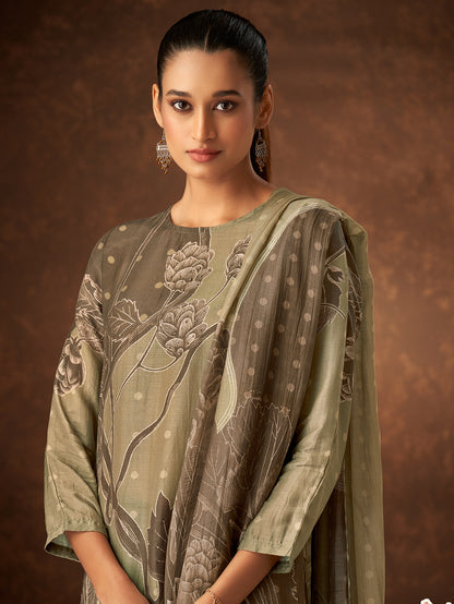 PAVITRA Mehendi -  Muslin Suit Set With  Handwork & Embroidery Patched Work