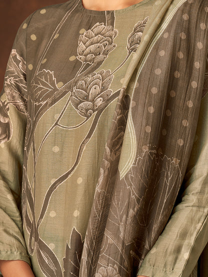 PAVITRA Mehendi -  Muslin Suit Set With  Handwork & Embroidery Patched Work