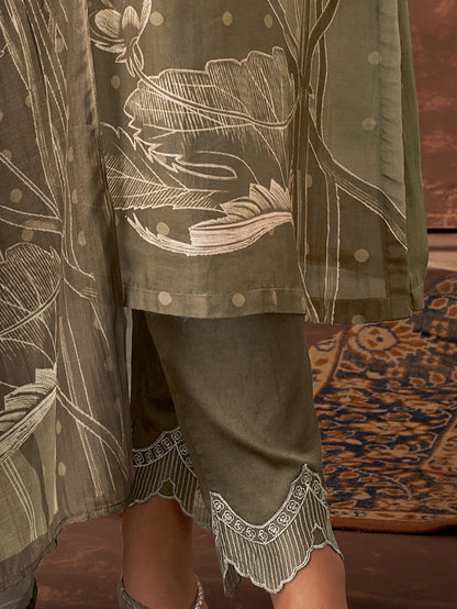 PAVITRA Mehendi -  Muslin Suit Set With  Handwork & Embroidery Patched Work