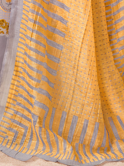 INDU YELLOW Pure Cotton Unstitched Set with Elegant Embroidery Work