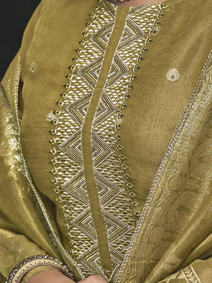 BAGAN GREEN Pure Fancy Simmer Suit Set with Intricate Handwork & Elegant Embroidery