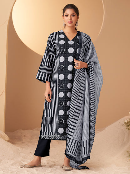 INDU BLACK Cotton Suit Set with Intricate Embroidery Work