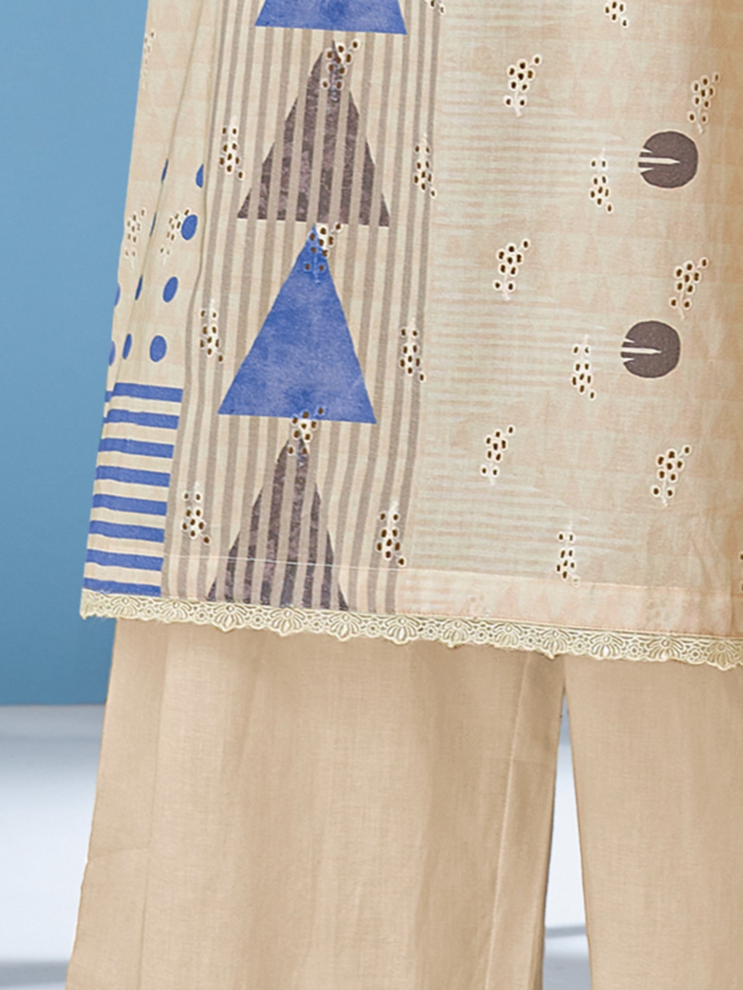 SAJAL BLUE Luxe Cotton Unstitched Set with Beautiful Embroidery Work