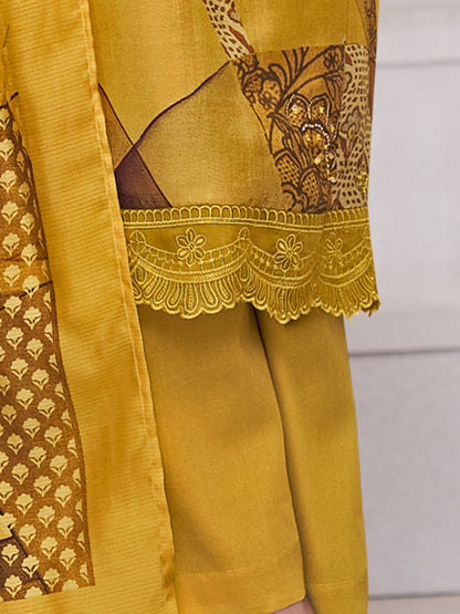 RIVYA YELLOW Pure Muslin Suit Set with Elegant Handwork & Embroidery