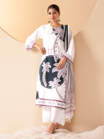 AMAYRA WHITE Pure Cotton Suit Set with Exquisite Handwork & Embroidery