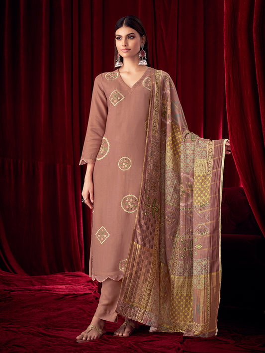 SANDALI METALLIC  RUST  Suit Set With Fancy Embroidery Work