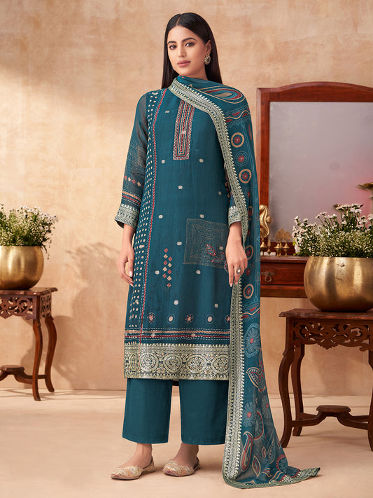 RITIKA RAMA Organza Fancy Jaquard Unstitched Set With Fancy Hand Work