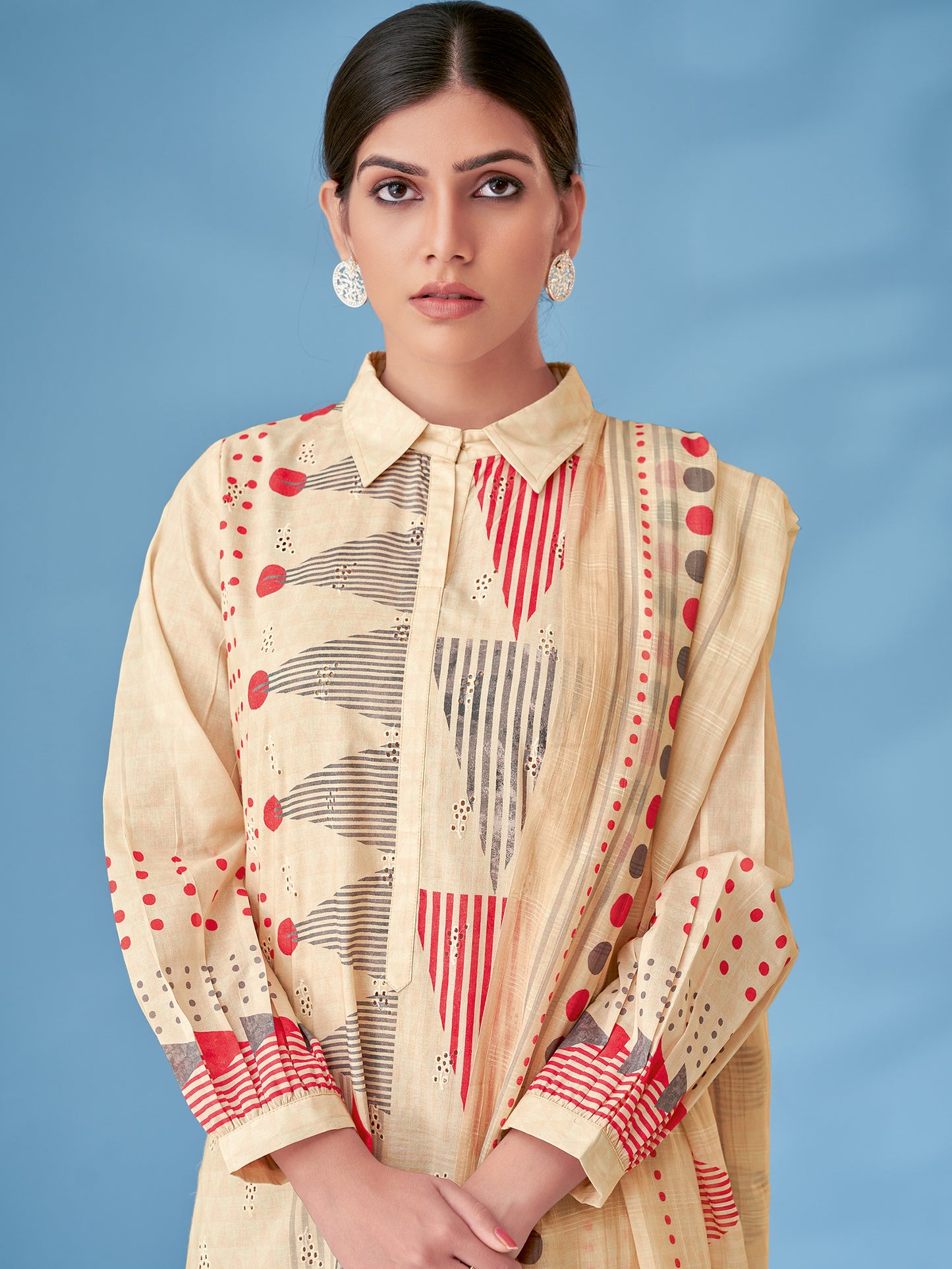 SAJAL RUST Elegant Cotton Suit Set with Intricate Embroidery Detailing
