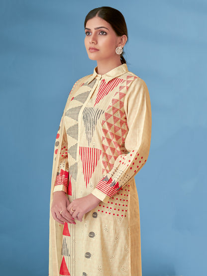 SAJAL RUST Elegant Cotton Suit Set with Intricate Embroidery Detailing