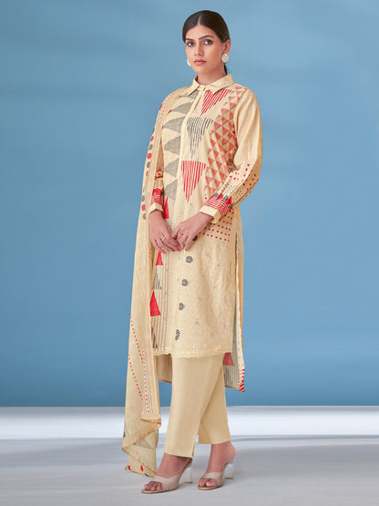 SAJAL RUST Elegant Cotton Suit Set with Intricate Embroidery Detailing