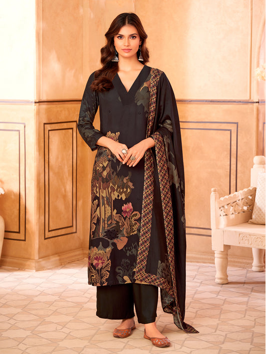 FIRDOS BLACK Pure Muslin Suit Set With Stunning Fancy Handwork